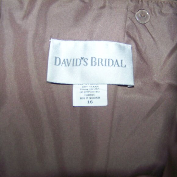 David Bridal Tan Strapless Brides Maid or Prom Dress Includes cream colored slip - Picture 9 of 10